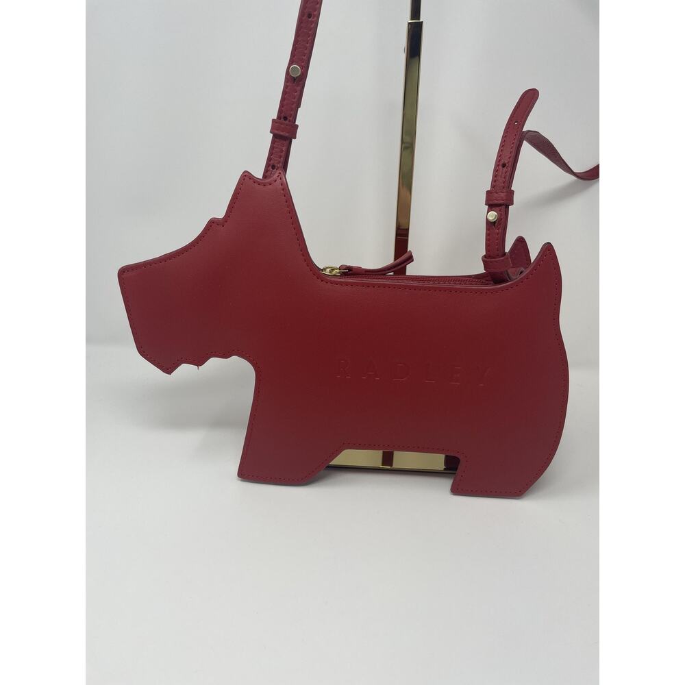 Radley Leather Crossbody Bag Womens Small Red Dog Shaped Cut Out Gold Trim - Picture 2 of 13